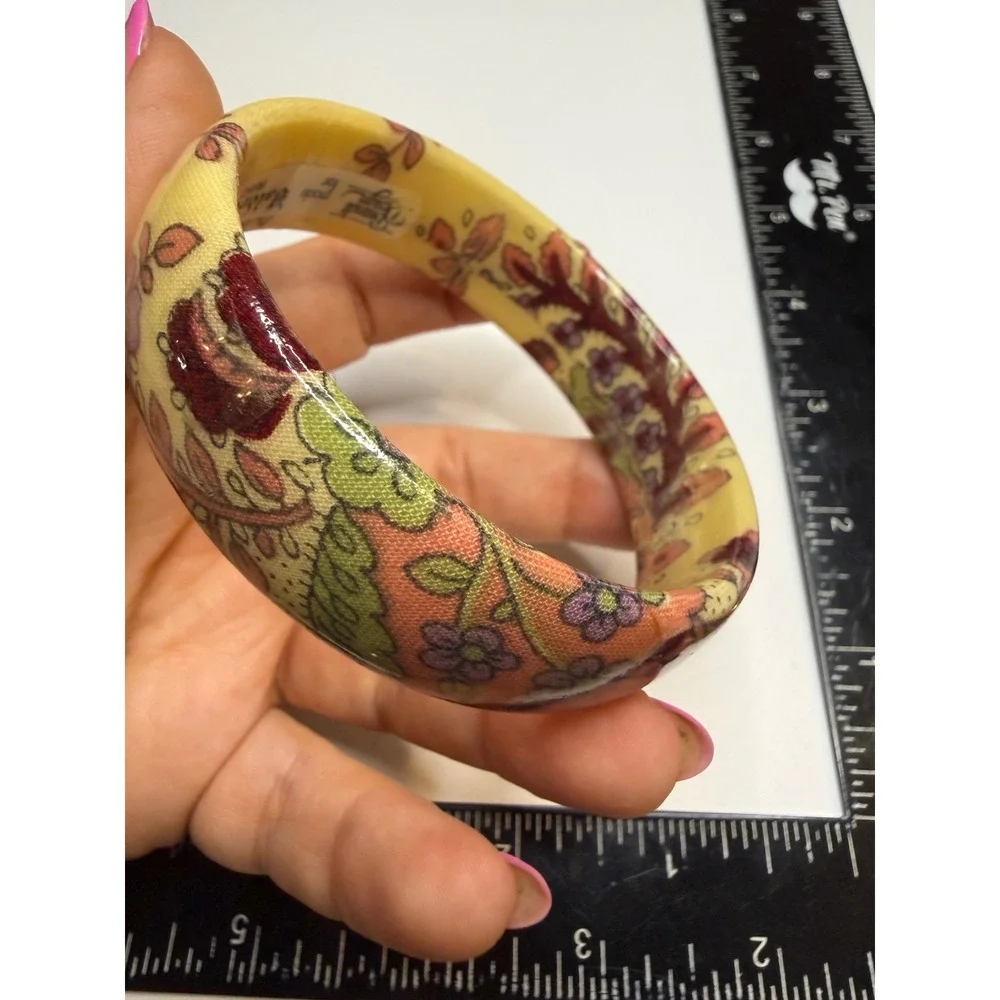 Brandt Design for Balidrome France Floral Fabric Resin Bangle Bracelet Yellow
